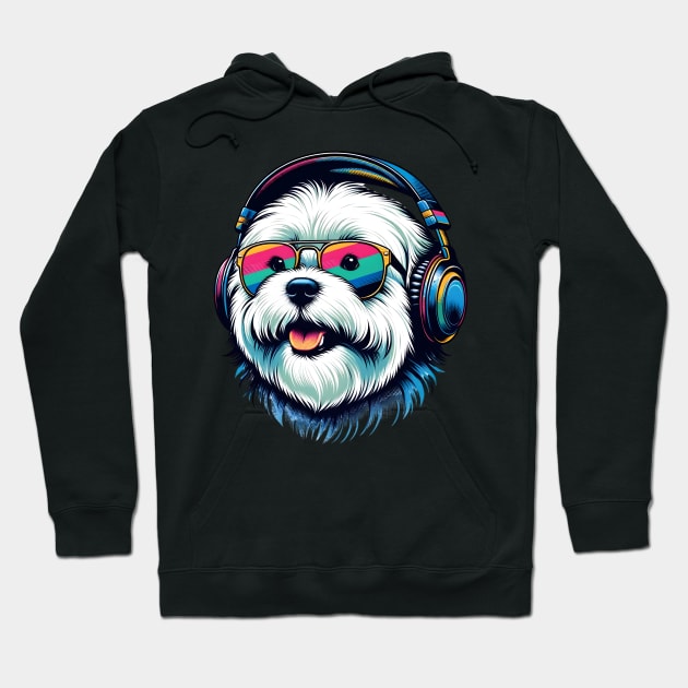 Coton de Tulear Smiling DJ with Headphones and Sunglasses Hoodie by ArtRUs